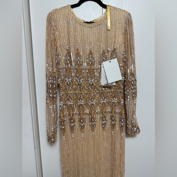 Mac Duggal 5576 Peach Embellished Long Sleeve High Neck Column Dress Size 10 - Picture 4 of 17